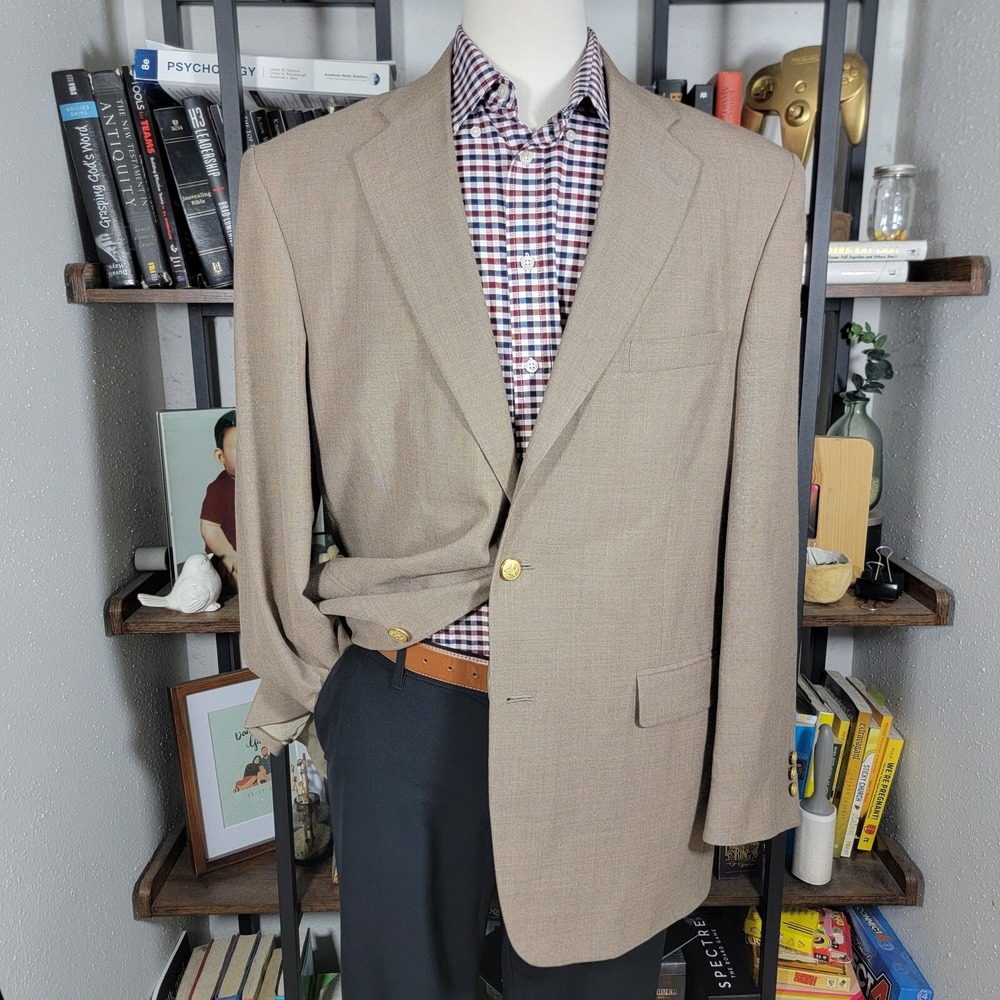 VTG Stafford Men's Sport Coat Blazer Two Button Brown Poly Wool Blend Size 44L‎